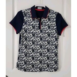 Callaway Opti-Dri Womens Floral Golf Polo Navy Blue White‎ Top Short Sleeve Sz M